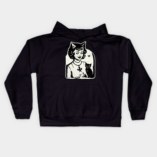 Vintage Halloween Girl and Black Cat Kids Hoodie